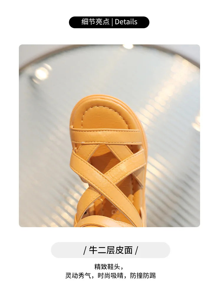 Girls Sandals Soft Bottom Little Princess Shoes Summer New Children's High Roman Shoes Baby Peep-toe Beach Shoes