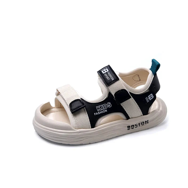 Kids'Casual Shoes Sandals PU Leather Summer Shoes For Beach Anti-slip Hook and Loop Boys Soft Bottom Beige Black Shoes Size 26-3