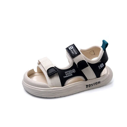Kids'Casual Shoes Sandals PU Leather Summer Shoes For Beach Anti-slip Hook and Loop Boys Soft Bottom Beige Black Shoes Size 26-3