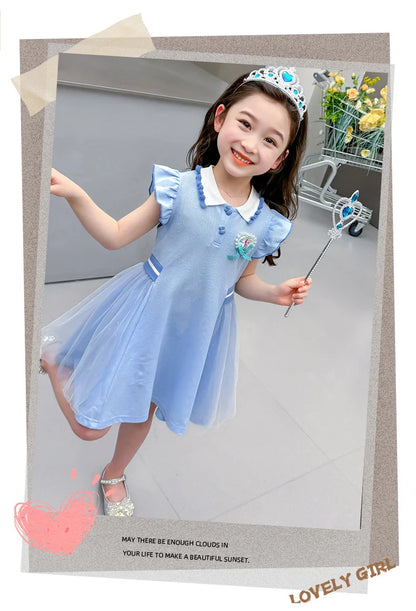 Girls Summer Princess Style Polo Dress Kids Casual Short Sleeve Lapel A-Line Dress Toddler Baby Girls Party Holiday