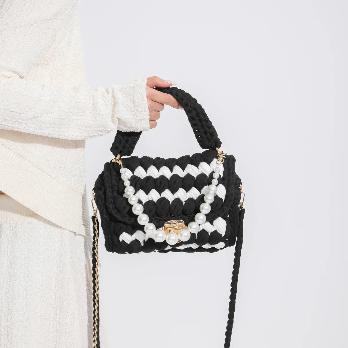 Women Handbag Woven Bag Knitted Shoulder Bag Chunky Knit Bag Crochet Top Handle Bag Lady Shopper Gifts