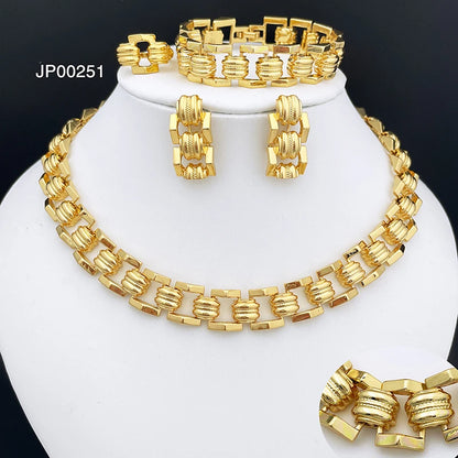 Conjunto de Joias de Alta Qualidade para Mulheres Dubai Nigéria Joias de Festa Colar Brincos Pulseira e Anel Presente para Festa de Casamento