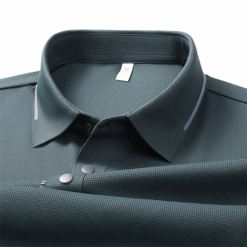 Men's Seamless Knit Polo Shirt - Summer Short Sleeve, Stretch Polyamide Spandex Blend Business Casual T-shirt