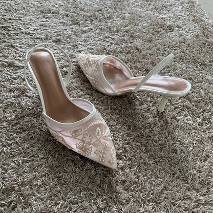 Sandálias Femininas de Salto Fino e Alto Verão 2025 Sexy Slingback Bico Fino Scarpin Sapato Feminino Sandalias De Mujer