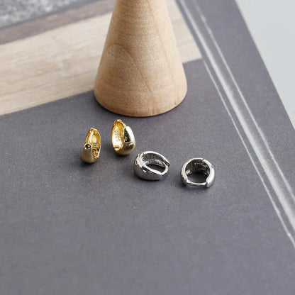 925 Sterling Silver Simple Wide Huggies Gothic Hoop Earrings for Women European Unisex Piercing Rock Jewelry Ear Buckles