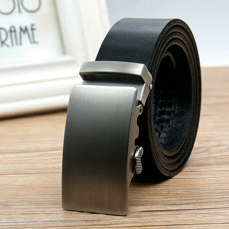 Belt for Men High Quality Genuine Leather Belts, Alloy Automatic Buckle Belt for Jeans, Adjustable No Hole Waist Straps for Men