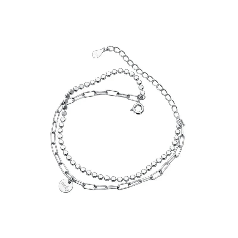 Fashion 925 Sterling Silver Geometry Bracelet Double Layer Chain Link for Women Girl Original Bracelets Luxury Jewelry
