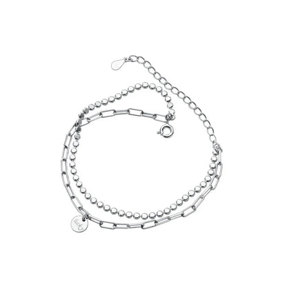 Fashion 925 Sterling Silver Geometry Bracelet Double Layer Chain Link for Women Girl Original Bracelets Luxury Jewelry