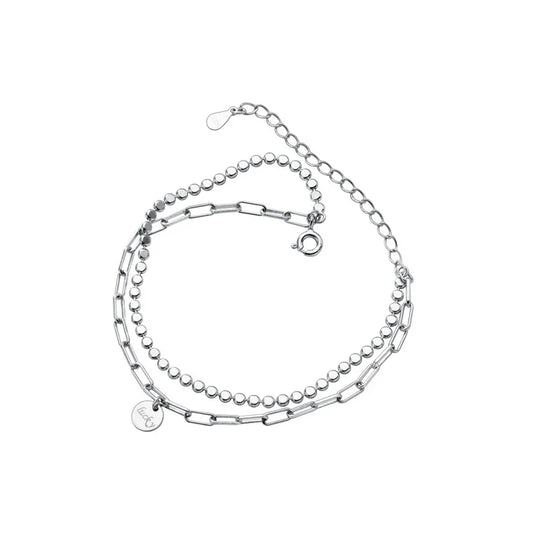Fashion 925 Sterling Silver Geometry Bracelet Double Layer Chain Link for Women Girl Original Bracelets Luxury Jewelry