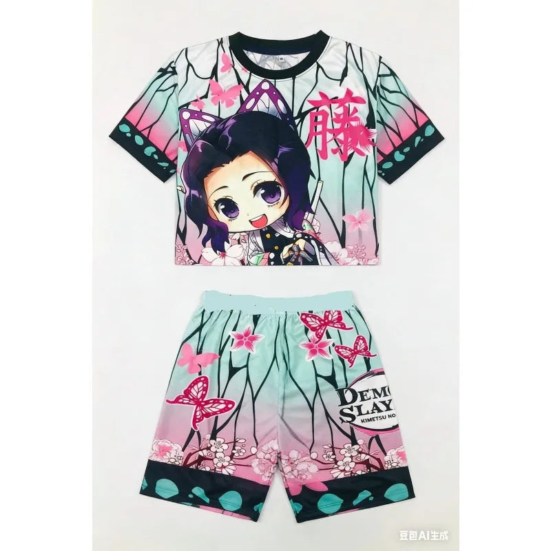 Demon Slayer Kids T-shirt Shorts Set  Anime Kimetsu Tanjiro Rengoku Zenitsu Print BoysGirls Casual Summer Outfit 2Pcs Sportswear
