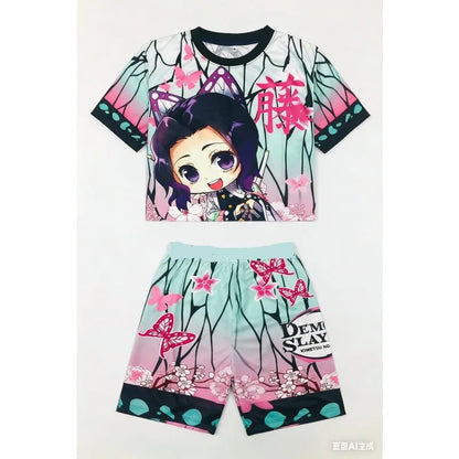 Demon Slayer Kids T-shirt Shorts Set  Anime Kimetsu Tanjiro Rengoku Zenitsu Print BoysGirls Casual Summer Outfit 2Pcs Sportswear