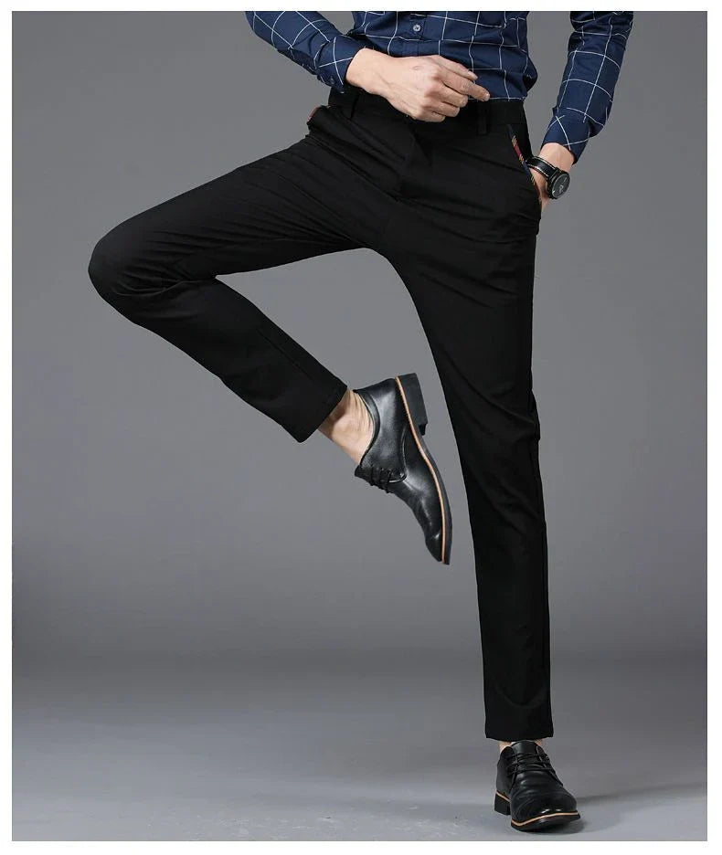 Fashion Men's Dress Pants Black Straight Business Casual Trousers Stretch Non-Ironing Slim Fit Formal Wear Suit Pants for Man