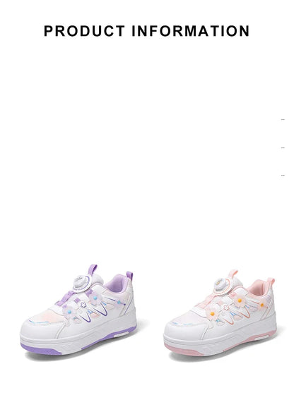HeelysChildren's small flower decorated four-wheel roller skating sports shoe breathable roller skating girls shoes holidaygifts