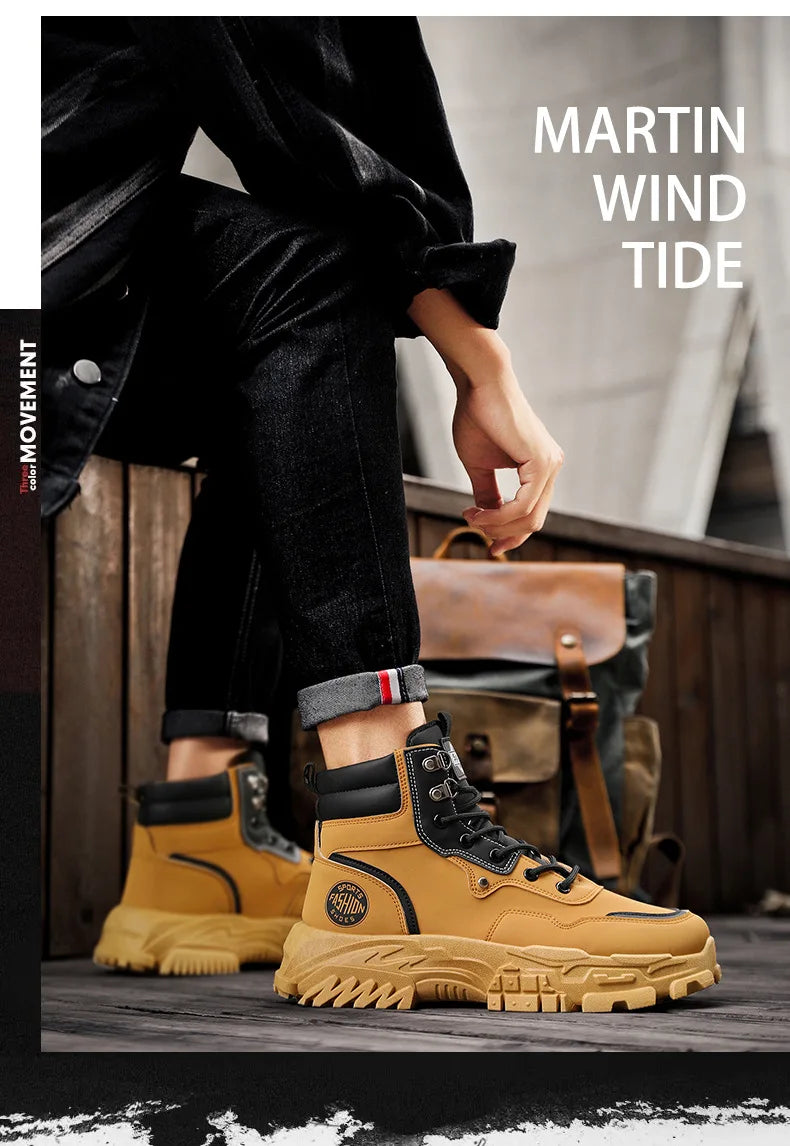 Men Boots Cotton Boot Platform Autumn British High Top Retro Thick Sole Lace Up Comfort Anti Slip Sport Mountaineering Boot