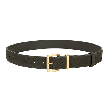 Luxury Suede Cowhide Leather Belt for Women, Vintage Style with Gold Buckle, 3.3cm Wide Waistband for Dresses & Jeans
