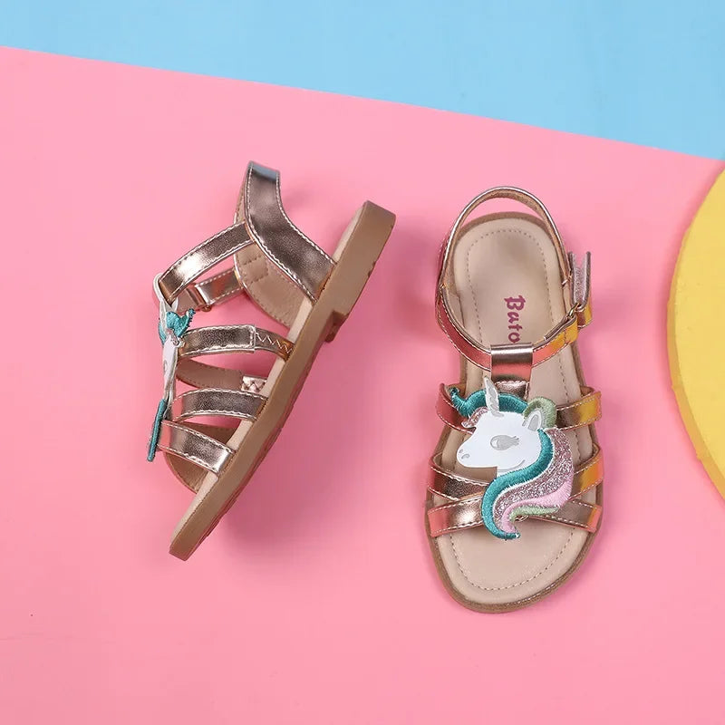 Unicorn Cartoon Girls Sandals High Quality Kids Open-toed Sandals For Girl 2025 Summer Children Beach Swim Shoes Size 25-32