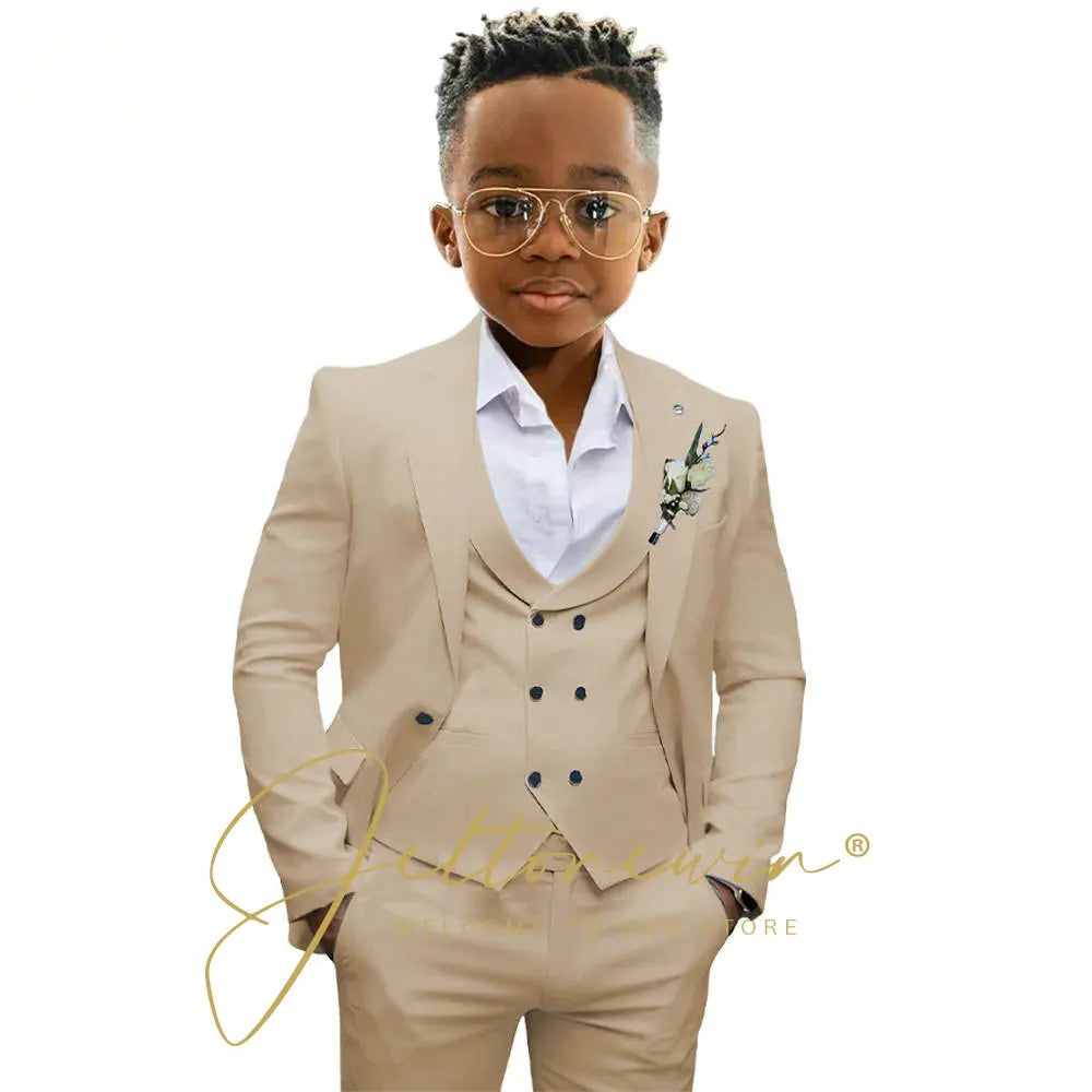 Boys' 3-Piece Suit with Notched-Lapel Jacket, Vest & Pants in Solid Colors for Weddings