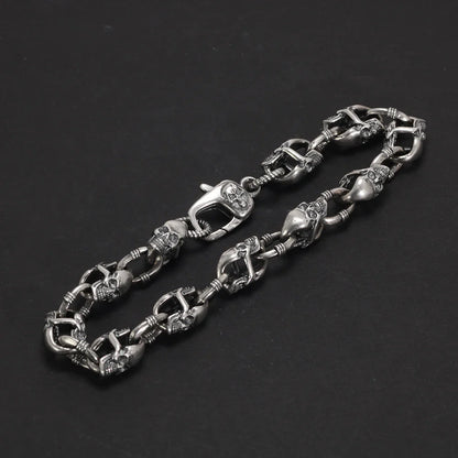 Real 925 Sterling Silver Skull Chain Bracelet for Men and Women Gothic Domineering Street Rock Jewelry Gift