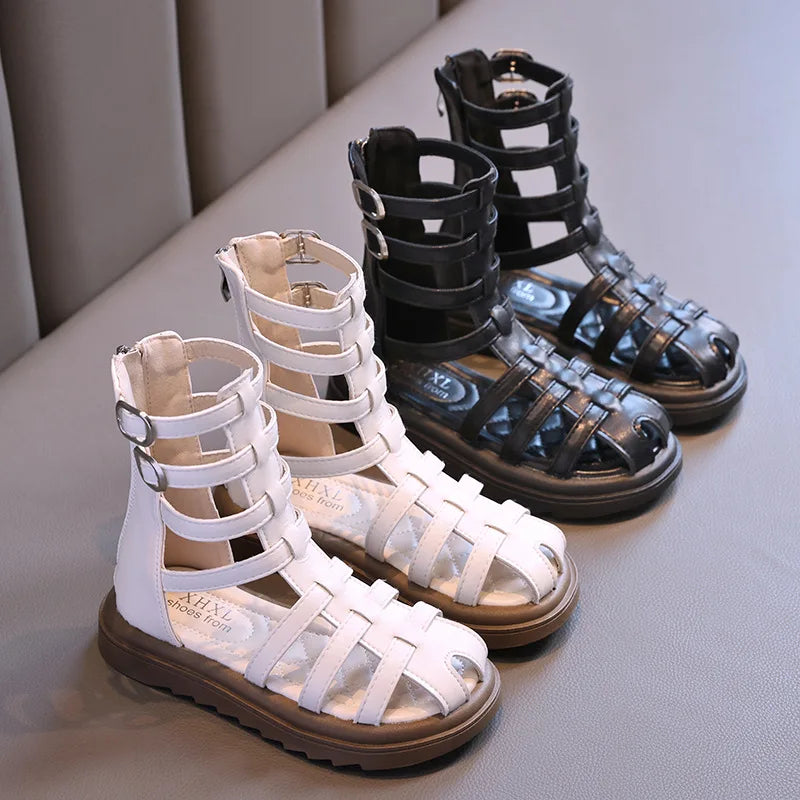 High-top Gladiator Platform Shoes Kids Wedding Party Footwear New Summer Little Girl Children Sweet Princess Long Sandals