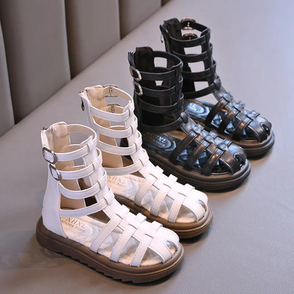 High-top Gladiator Platform Shoes Kids Wedding Party Footwear New Summer Little Girl Children Sweet Princess Long Sandals