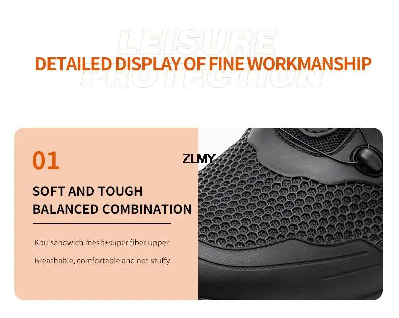 Construction Work Boots Men Steel Toe Safety Shoes Rotated Button Anti-smash Puncture Proof Sneakers Man High Top Security Boot