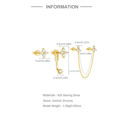 CANNER Set Double Layer Smooth Classic Hoop Earrings For Women 925 Sterling Silver Ins Flower Color Zircon Earrings Fine Jewelry