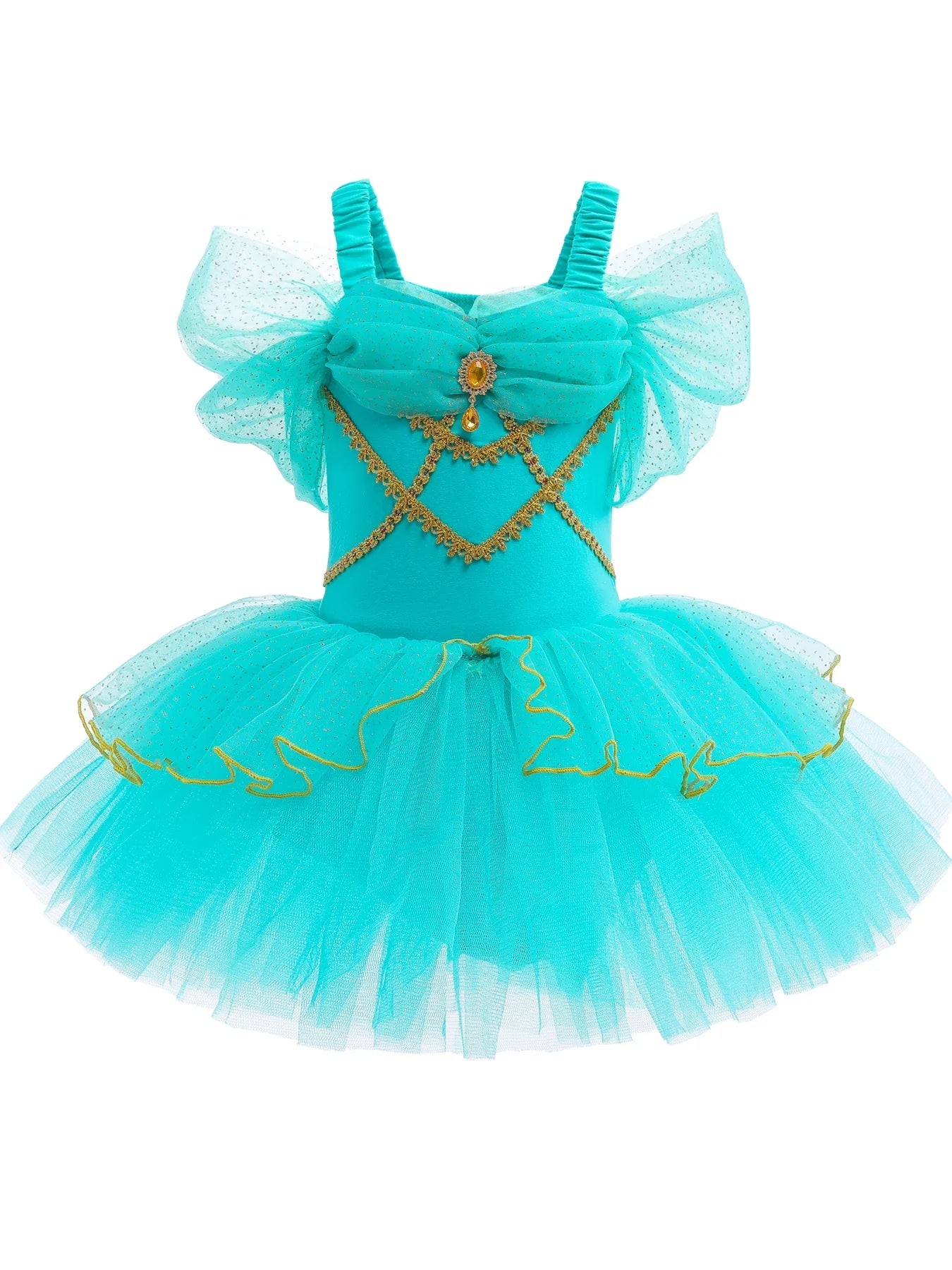 Princess Jasmine Princess Girl Ruffle Sleeve Ballet Dance Dress Tutu Skirt Short Skirt Ballet Performance Costume