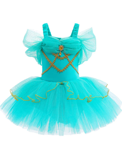 Princess Jasmine Princess Girl Ruffle Sleeve Ballet Dance Dress Tutu Skirt Short Skirt Ballet Performance Costume