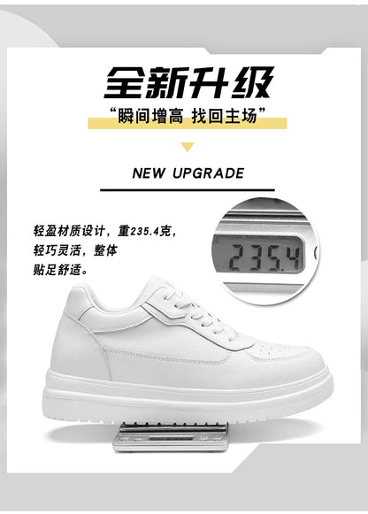 Novos sapatos masculinos invisíveis para aumentar a altura, sapatos esportivos de 6 CM-8 CM-10 CM, sapatos esportivos de couro branco para homens, tamanhos ampliados 36-46