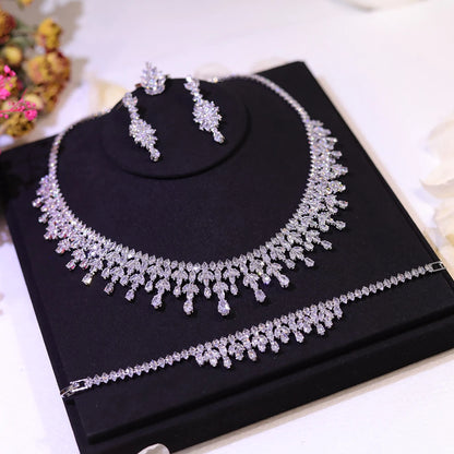 Dubai Jewelry Sets Leaf Design Bridal Necklace Earring Set 5A Cubic Zirconia Femme Ladies Wedding Accessories