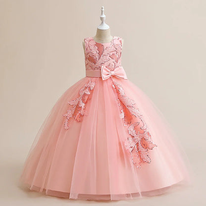 Elegant Party Bridesmaids Girls Dresses Summer Bow Flower Wedding Princess Prom Dress for Girl Tulle Evening Christmas Costumes