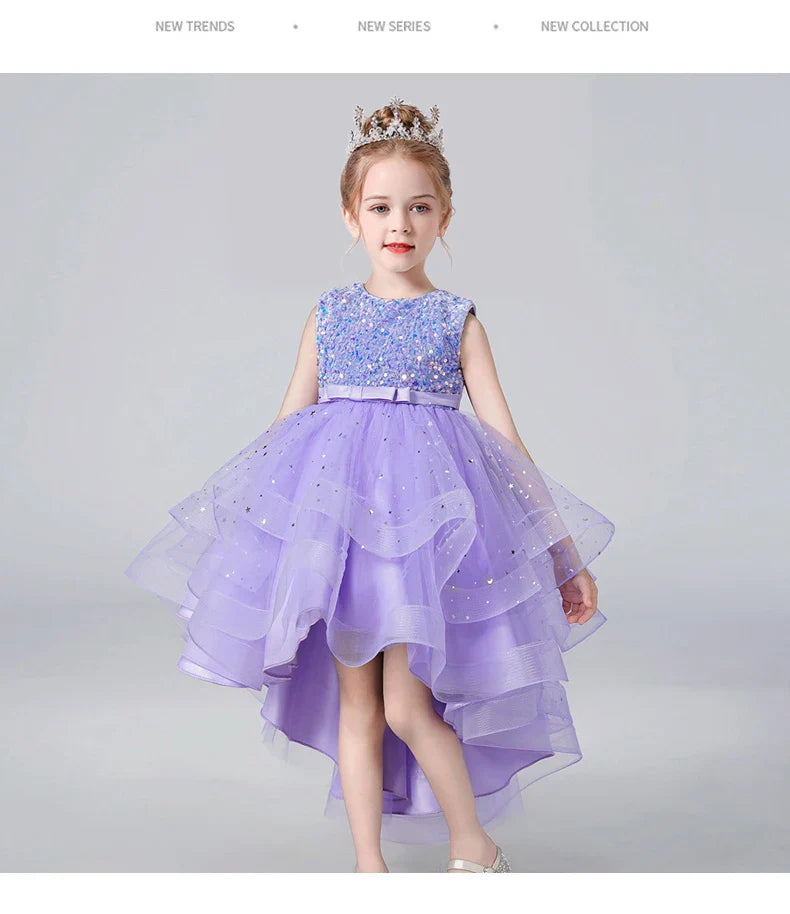 Summer Sequin Lace Tuxedo Wedding Dress for girls 3-13 years old Sleeveless fluffy Mesh gauze Doveark brand
