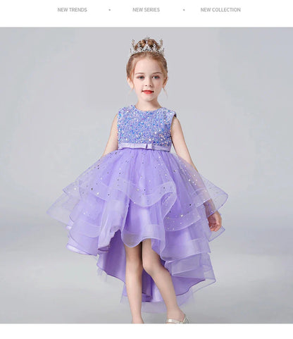 Summer Sequin Lace Tuxedo Wedding Dress for girls 3-13 years old Sleeveless fluffy Mesh gauze Doveark brand