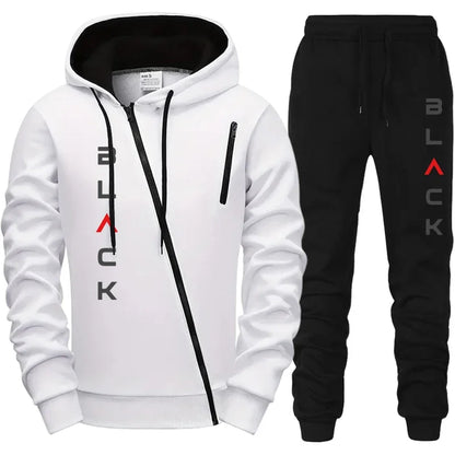 2025 Hot Sale Mens Tracksuit Hoodie Sweatpants Black Letter Print Zipper Jacket Jogger Pants Autumn Winter Casual Fashion Outfit