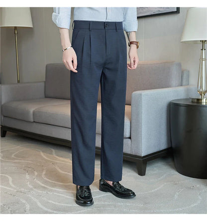 Men's Old Money Style Linen-Cotton Pleated Dress Pants – Lightweight, Semi-Elastic Waist & Wrinkle-Free for Summer