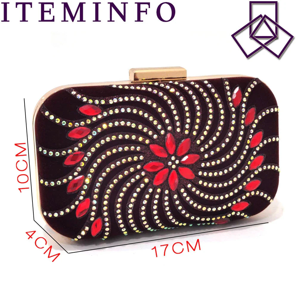The Latest Italian Design Rotary Rhine-Diamond Floral Thick Heel Platform Women's Comfortable Shoes Bag and Shoe Set