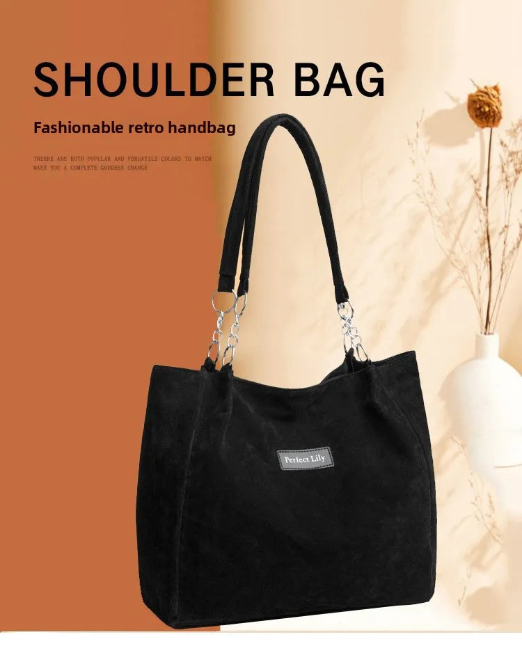 European American Autumn Winter Large Capacity Suede Women's Bag, Vintage Handbags Women Shoulder Bag, Retro Faux Suede Tote Bag