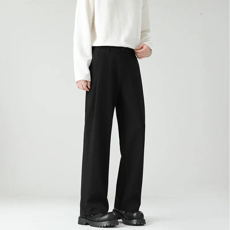 Men's Spring Essential Suit Pants Elastic Waist Loose Straight Black Gray Casual Business Work Slacks Fashion Trendy Daily Wear