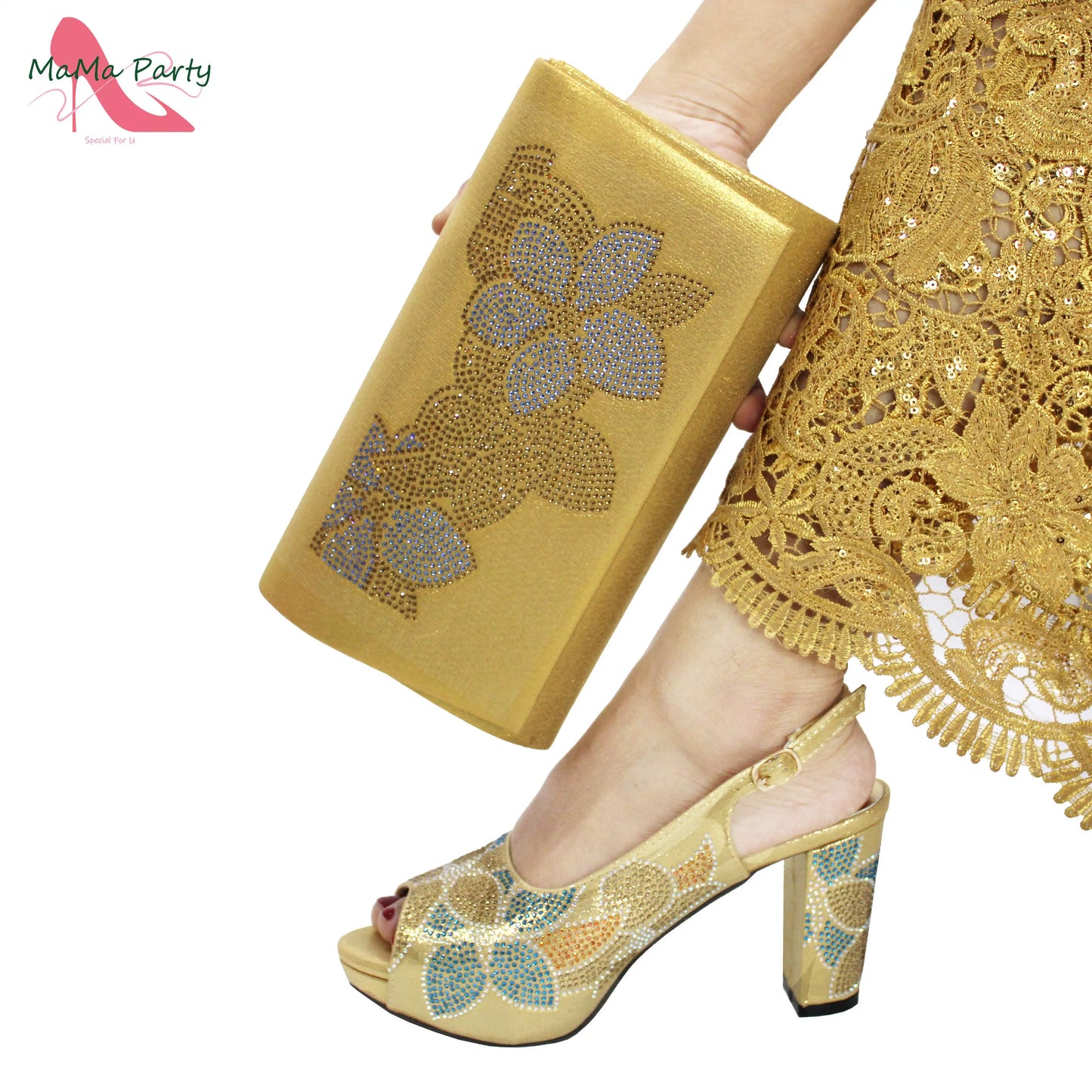 2024 Italian Design Shoes and Bag Set in Pink Color High Quality New Arrivals with Shinning Crystal for Wedding Party