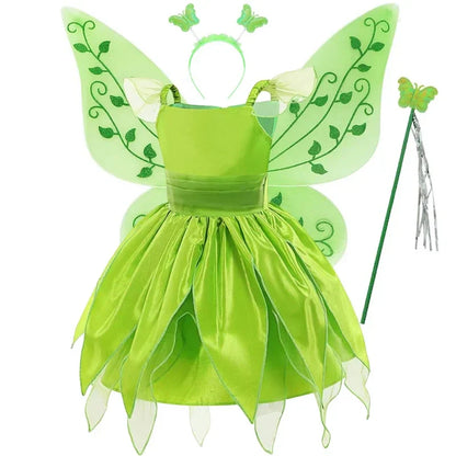 Girls Cosplay Green Fairy Tinker bell Dress Kids Princess Flower Fairy Wings Costume Party Tinkerbell Tinker Bell Dresses