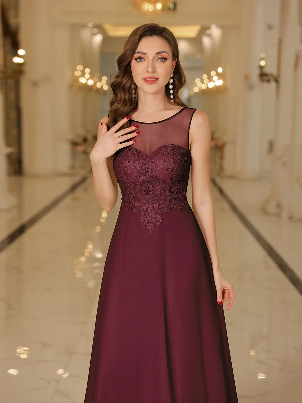 Long Mermaid Evening Dresses Burgundy V Neck Fish Bone Lace Formal Party Prom Maxi Gowns Elegant Robe De Soiree 2025