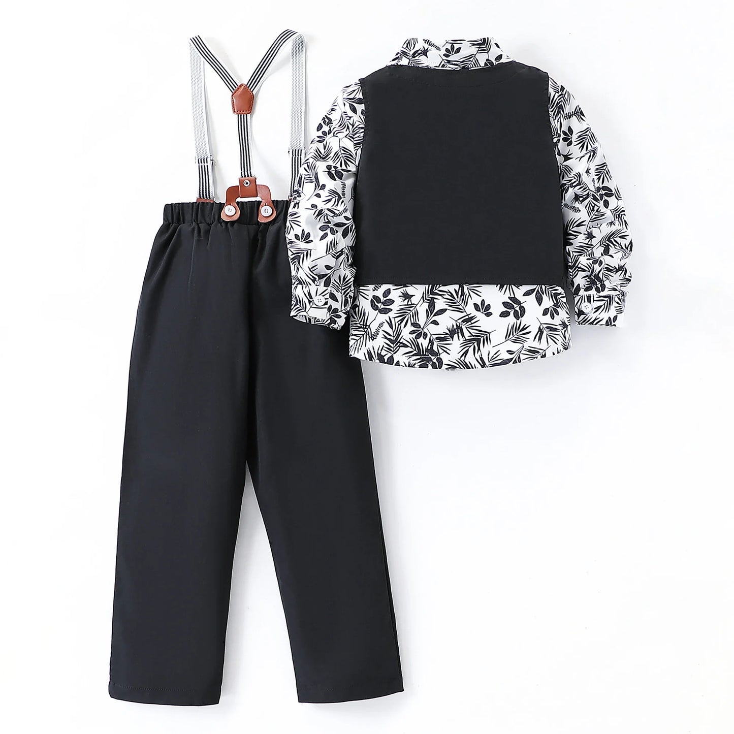 Boys' Formal Suit Printed Shirt with Gentleman's Vest and Pants Suit Suitable for 4-7 Years Old