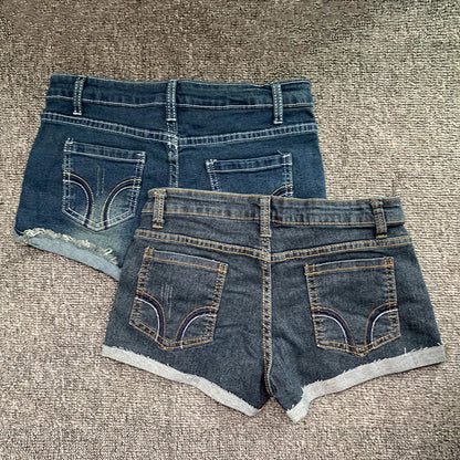 Summer Korean Sexy Low Waist Women Denim Shorts American Lady Y2K Elastic Slim Fit Hot Pants Female Embroidery Wrapping Jeans