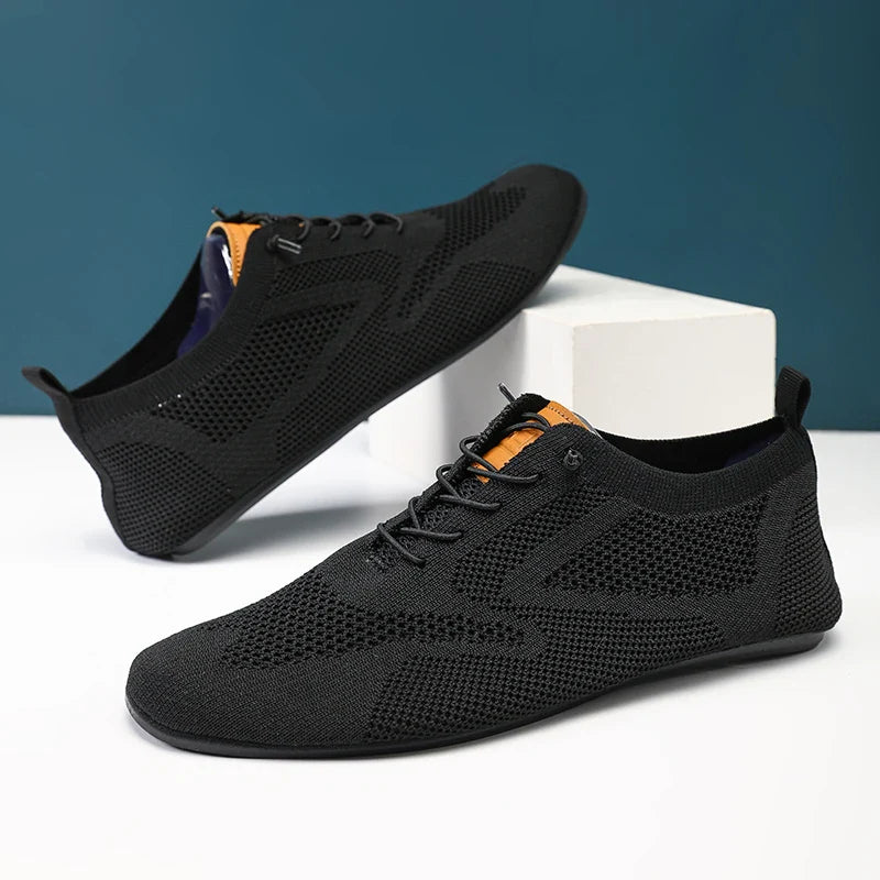 Sapatos Masculinos de Verão em Malha, Sapatilhas Planas para Uso Exterior, Sapatos de Caminhada de Alta Qualidade, Confortáveis, com Cadarço, Respiráveis, Antiderrapantes, Casuais