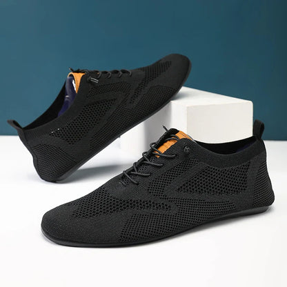 Sapatos Masculinos de Verão em Malha, Sapatilhas Planas para Uso Exterior, Sapatos de Caminhada de Alta Qualidade, Confortáveis, com Cadarço, Respiráveis, Antiderrapantes, Casuais