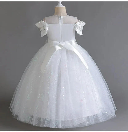 Flower Girl Lace up Dress Wedding Kids flowers First Communion Ball embroidery Festival Party Dress 12Y