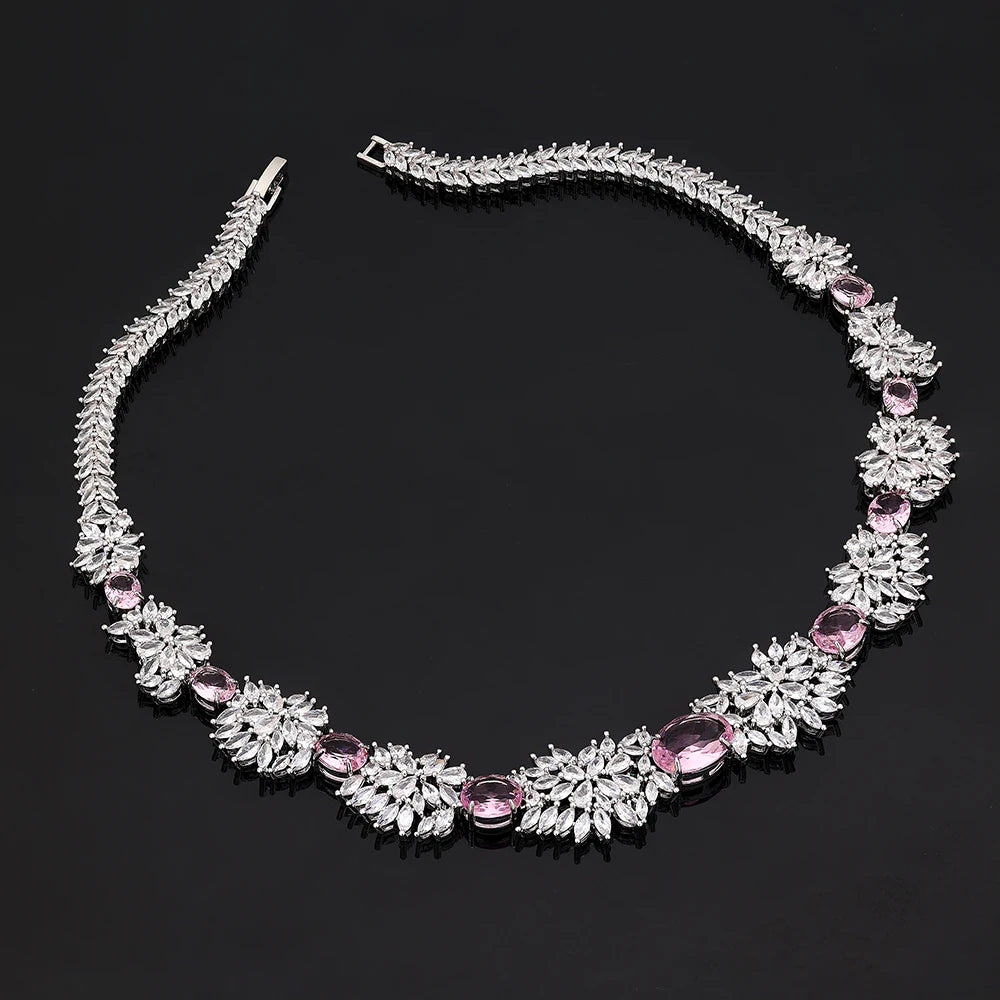 2025 Novo Conjunto de Joias Femininas para Festa de 4 Peças com Zircônia para Noiva, Conjunto de Colar de Casamento de Cristal de Luxo Dubai Nigéria CZ