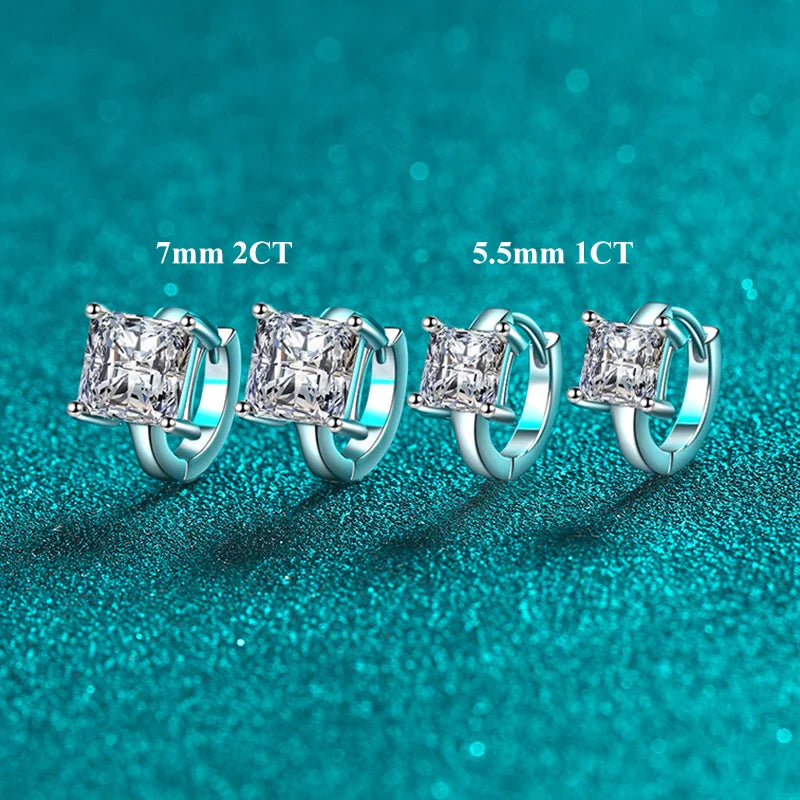 Princess Cut 1CT 2CT D Color Small Moissanite Hoop Earrings For Women s925 Silver Plated 18k Hook Earring Ear Buckle Gift
