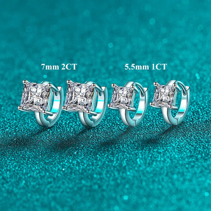 Princess Cut 1CT 2CT D Color Small Moissanite Hoop Earrings For Women s925 Silver Plated 18k Hook Earring Ear Buckle Gift