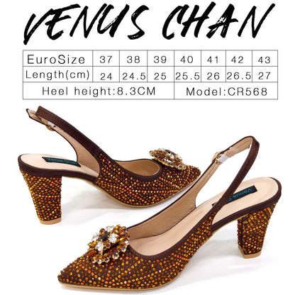 Nigerian Women Heel Party Ladies Italian Design Shoes And Bag Set Decorated with Rhinestone Handbag Wedding Party